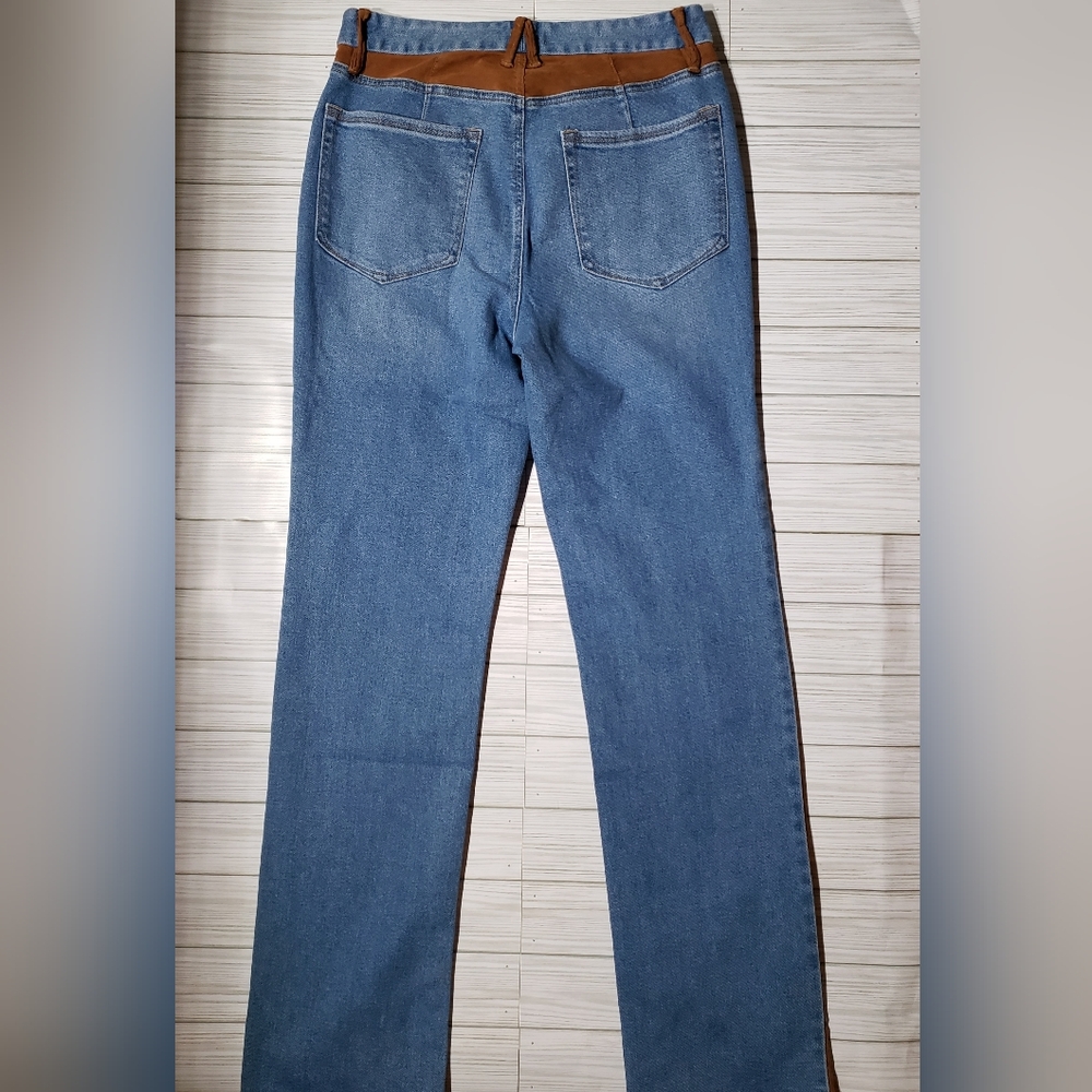 Good American Icon High Rise Denim Suede Straight Leg Jeans - Picture 6 of 10
